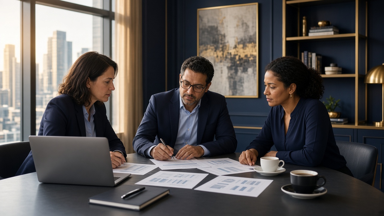 Accounting team reviewing financial reports